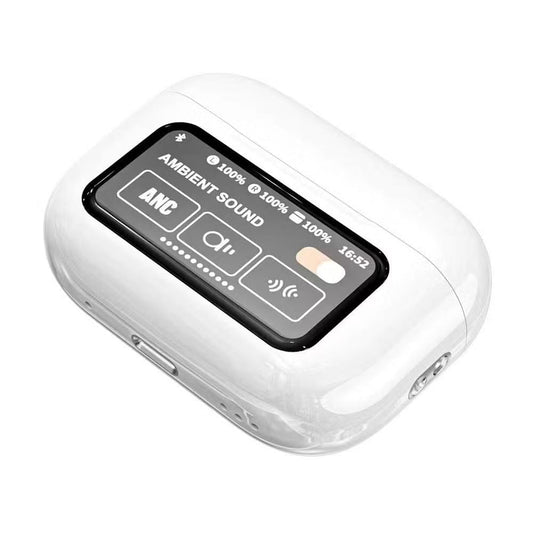 A9 Pro App ANC/ENC Display Wireless Earbuds – Touch Control, BT 5.4, ZWSVIBE App (White)