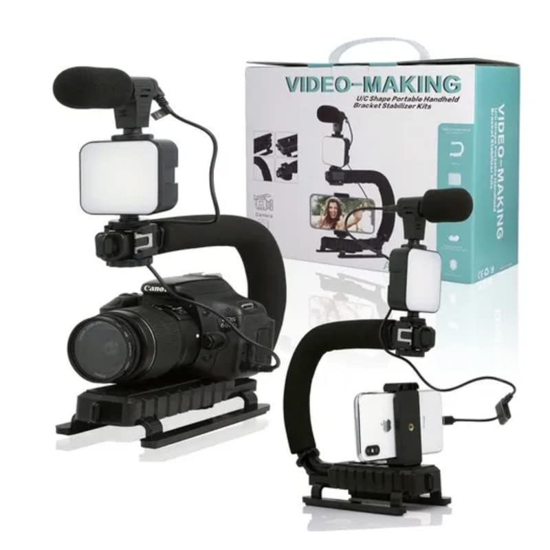 Ay-49u U Shaped Video Making Handheld Stabilizer Kit With Light, Microphone, Bluetooth Remote For Camera & Mobile
