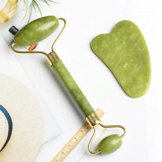 Jade Roller & Gua Sha Set - Facial Massage Tools for Skin Care & Anti-Aging