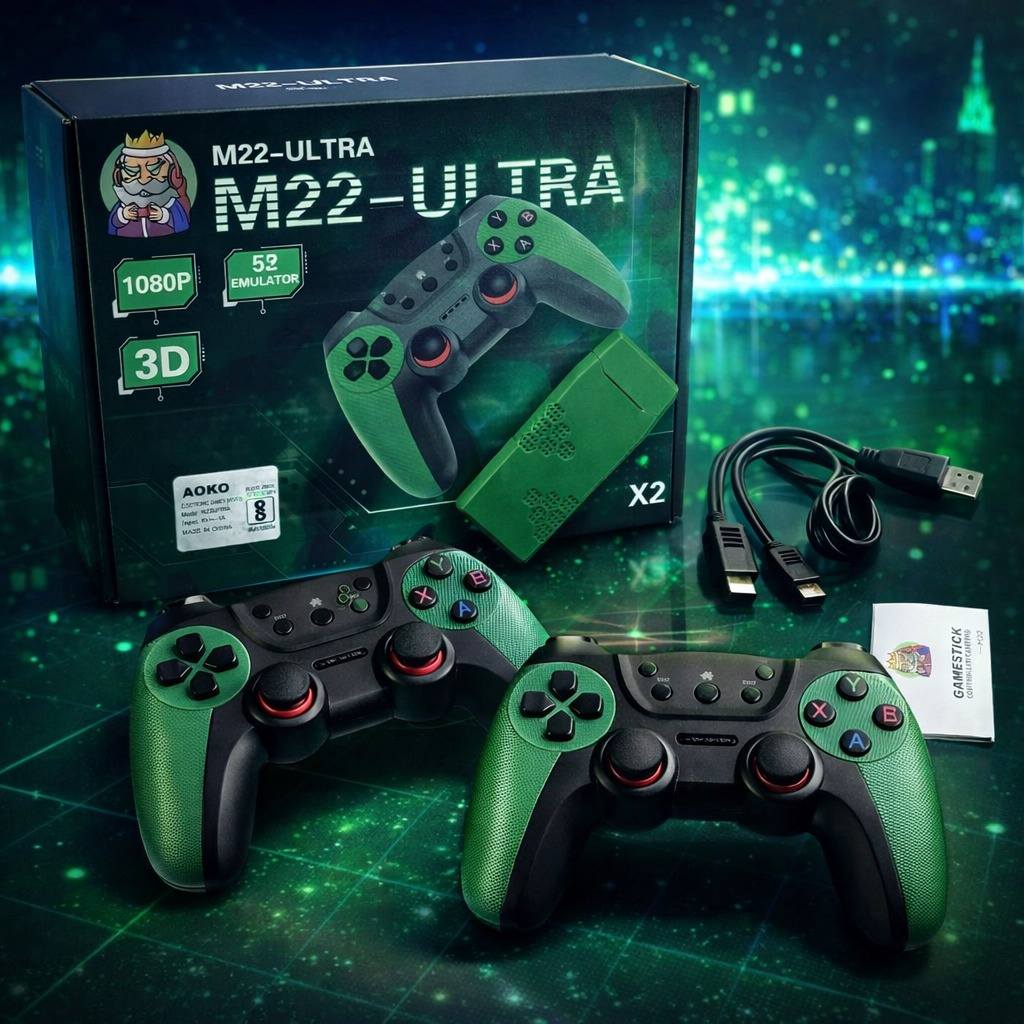 M22 Ultra Retro Game Stick – 30,000+ Games, 64GB, 52 Emulators, 1080P HD Console