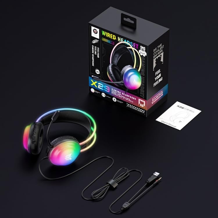 ONIKUMA X29 Gaming Headset, Wired PC Headphones with Microphone, RGB Lighting