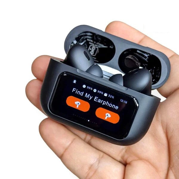 A9 Pro App ANC/ENC Display Touch Control Bt 5.4 Wireless Earbuds With Zwsvibe App Black