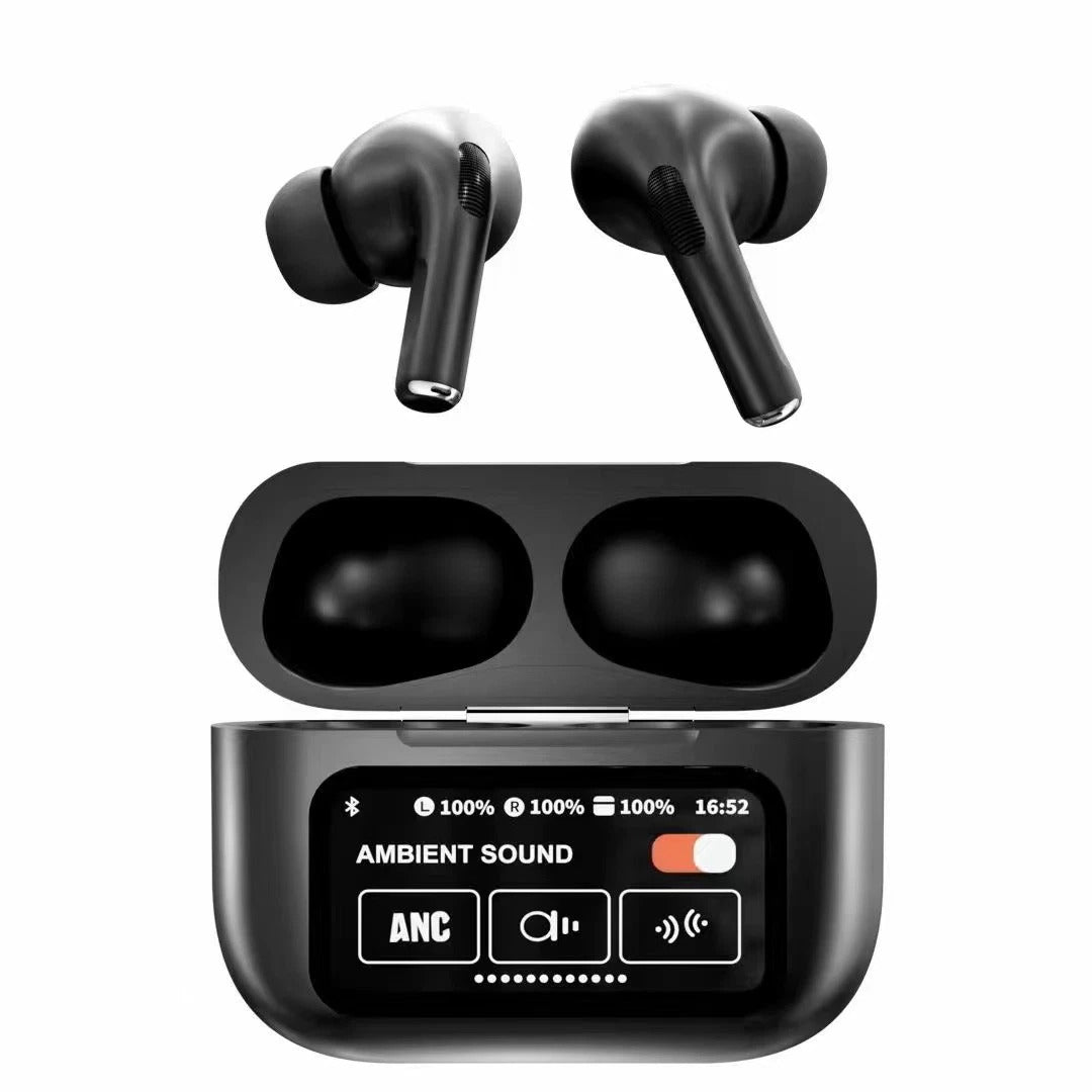 A9 Pro App ANC/ENC Display Touch Control Bt 5.4 Wireless Earbuds With Zwsvibe App Black