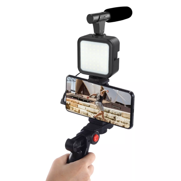 All-in-One AY-49 Video Vlogging Kit – Complete Video Making Kit with Tripod Stand, Microphone, LED Light & Mobile Holder