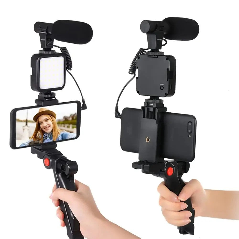 All-in-One AY-49 Video Vlogging Kit – Complete Video Making Kit with Tripod Stand, Microphone, LED Light & Mobile Holder