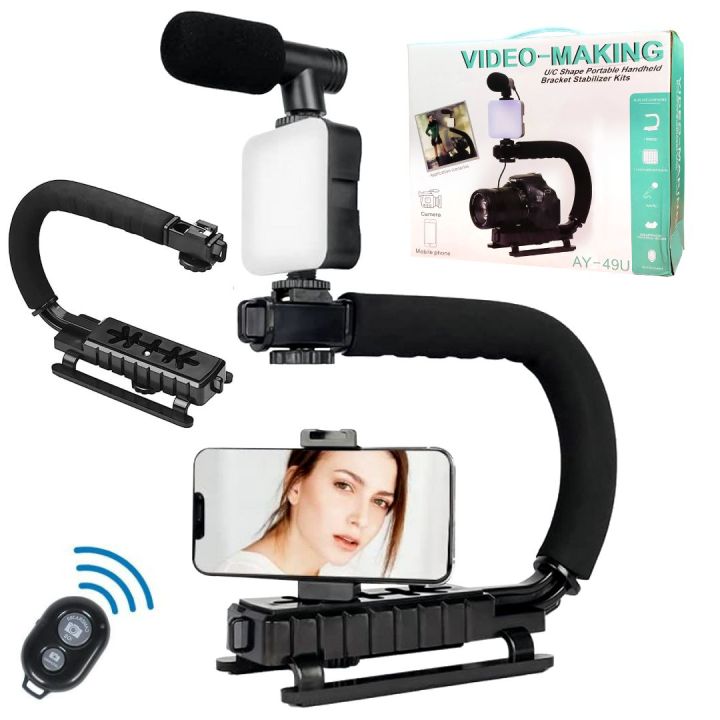 Ay-49u U Shaped Video Making Handheld Stabilizer Kit With Light, Microphone, Bluetooth Remote For Camera & Mobile