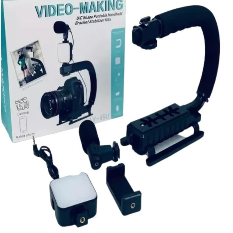 Ay-49u U Shaped Video Making Handheld Stabilizer Kit With Light, Microphone, Bluetooth Remote For Camera & Mobile