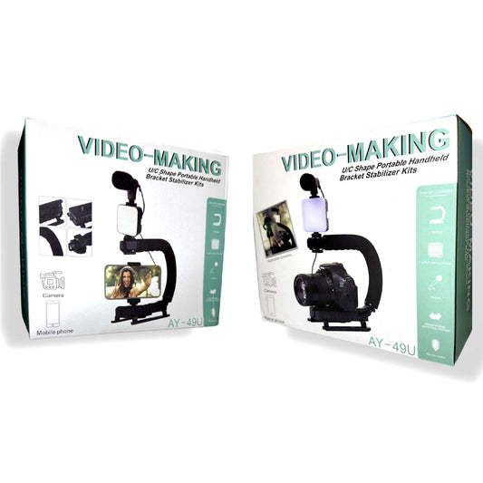 Ay-49u U Shaped Video Making Handheld Stabilizer Kit With Light, Microphone, Bluetooth Remote For Camera & Mobile