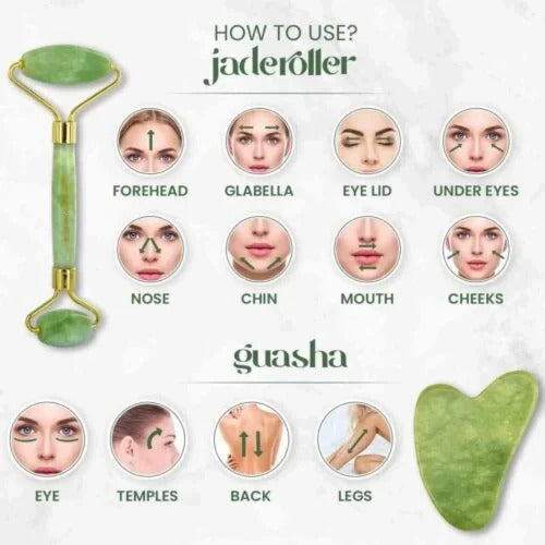Jade Roller & Gua Sha Set - Facial Massage Tools for Skin Care & Anti-Aging