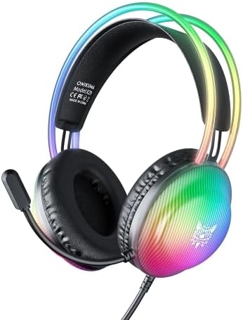 ONIKUMA X29 Gaming Headset, Wired PC Headphones with Microphone, RGB Lighting