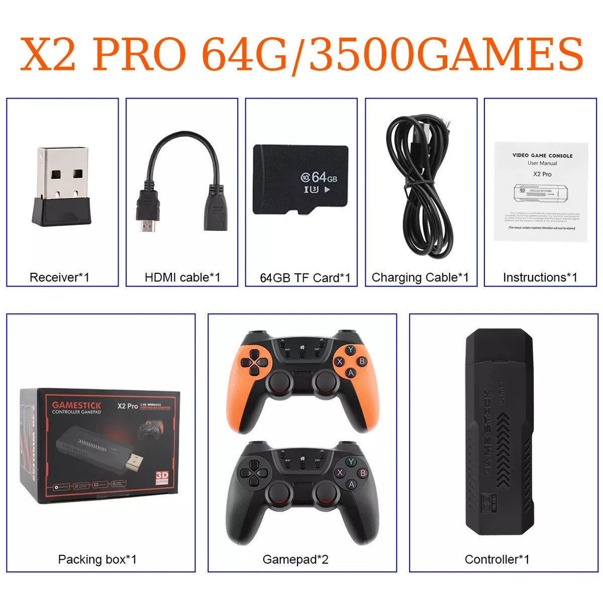 X2 Pro 64gb 35000+ Games 4k Game Stick 3d Retro Video Game Console