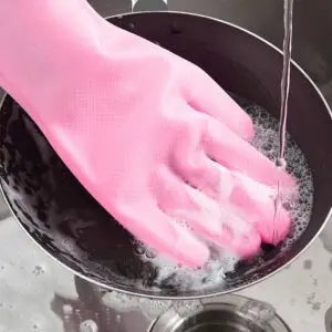 Reusable Silicone Gloves with Built-In Scrubber – Heat Resistant Cleaning Gloves for Dishwashing, Household Tasks, and Car Washing (1 Pair: Right + Left Hand)